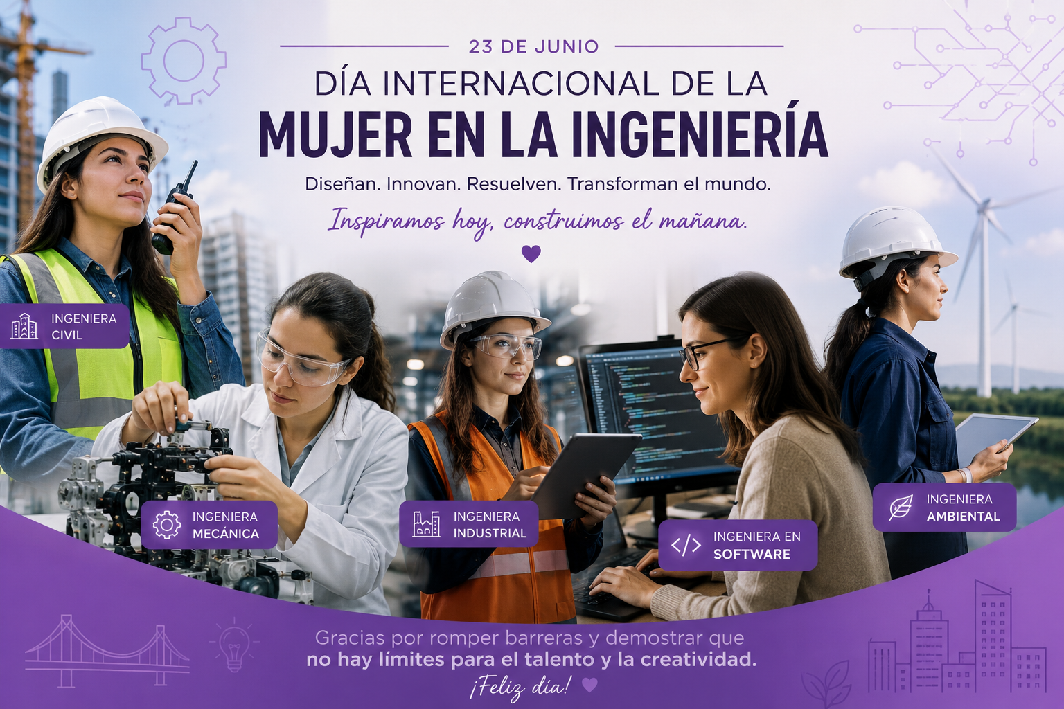 Día internacional de la Mujer en la Ingeniería. 👷‍♀️💜⚙️